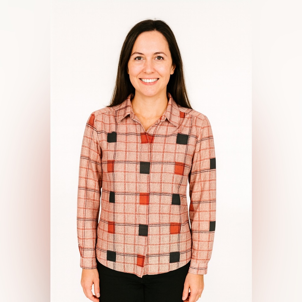 Vtg 70s plaid polyester shirt